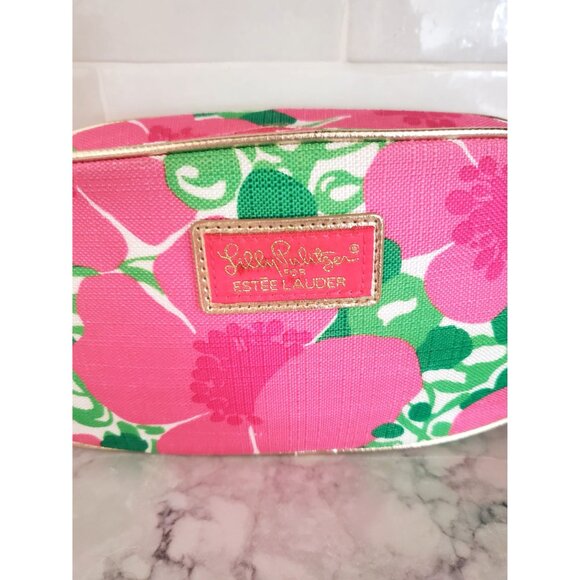 Lilly Pulitzer For Estee Lauder Floral Cosmetic Bag With Pink & Green Design - Picture 2 of 13